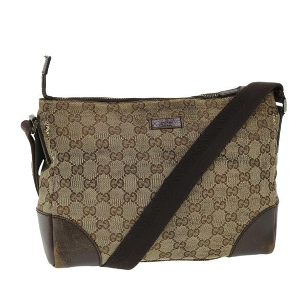 GUCCI GG Canvas Shoulder Bag Beige Brown - Picture 1 of 12